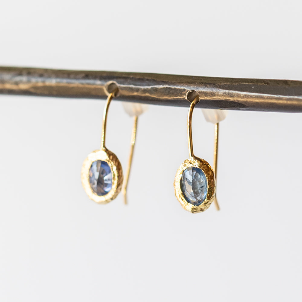 Denim Blue Oval Sapphire Fixed Hook Earrings