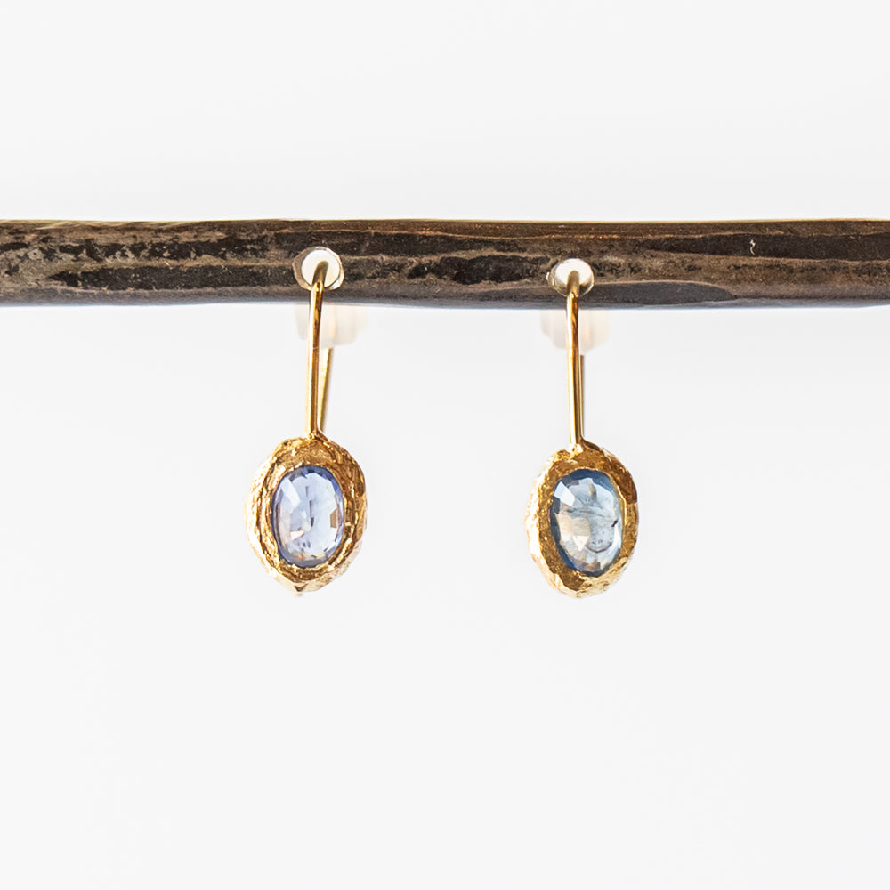 Denim Blue Oval Sapphire Fixed Hook Earrings