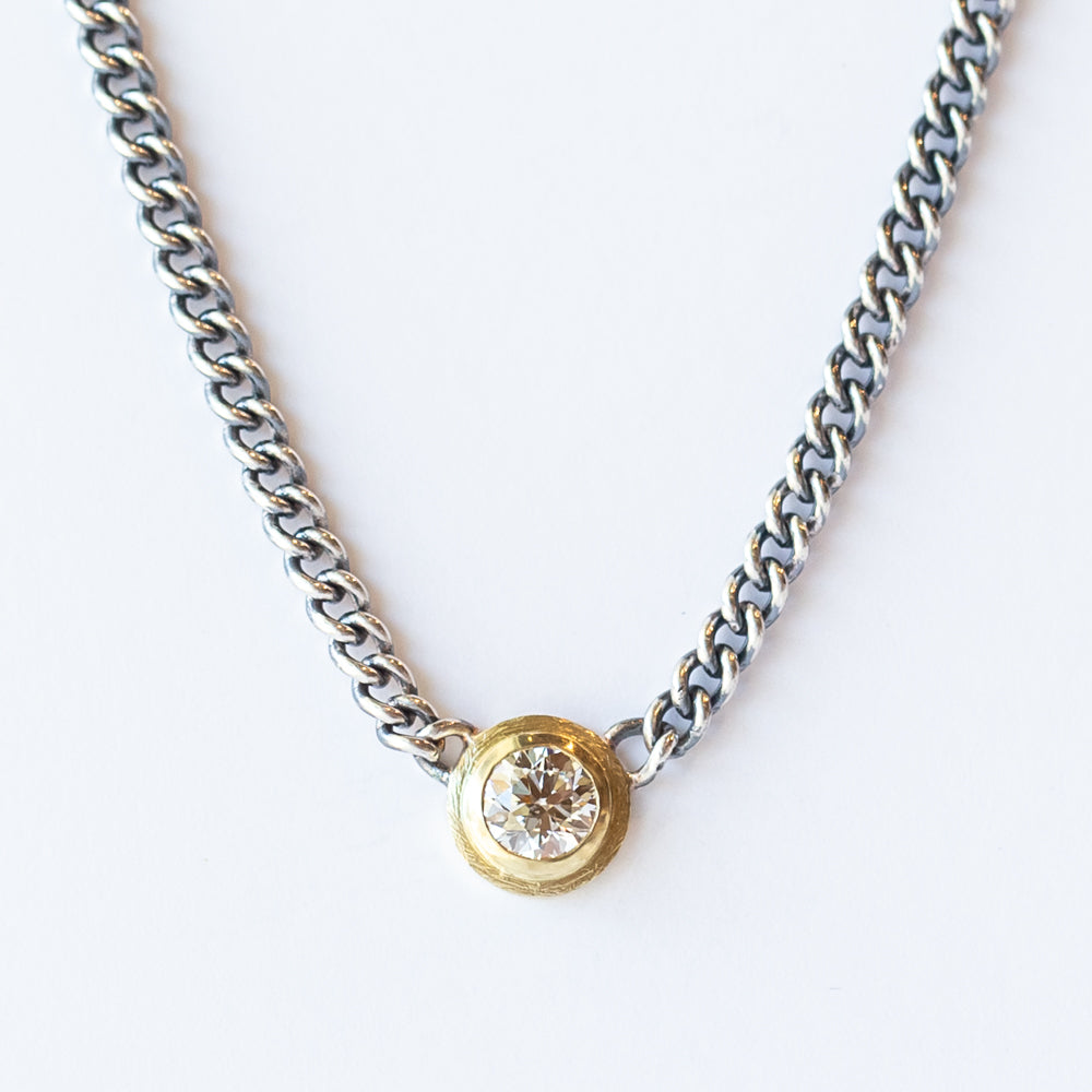 Round Champagne Diamond Curbed Link Necklace