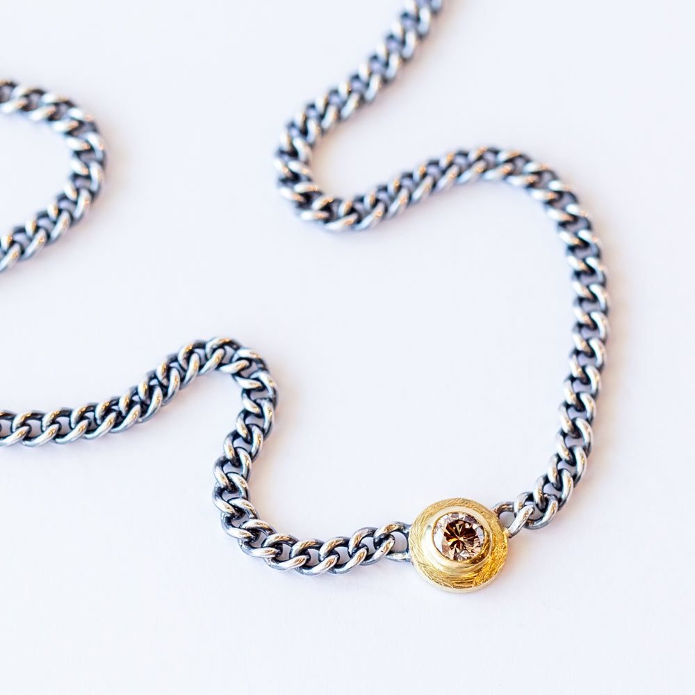 Round Champagne Diamond Curbed Link Necklace