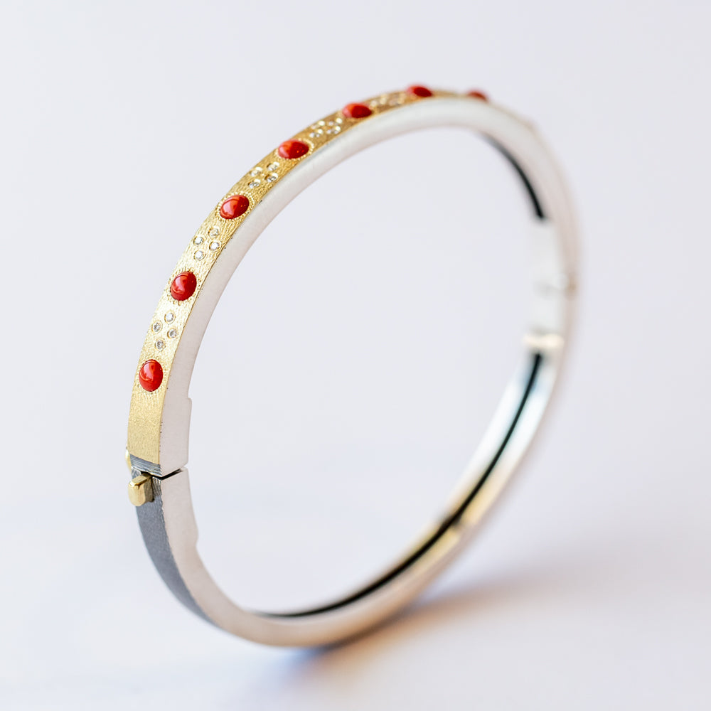 Daphnie 4mm Coral and Diamond Bangle