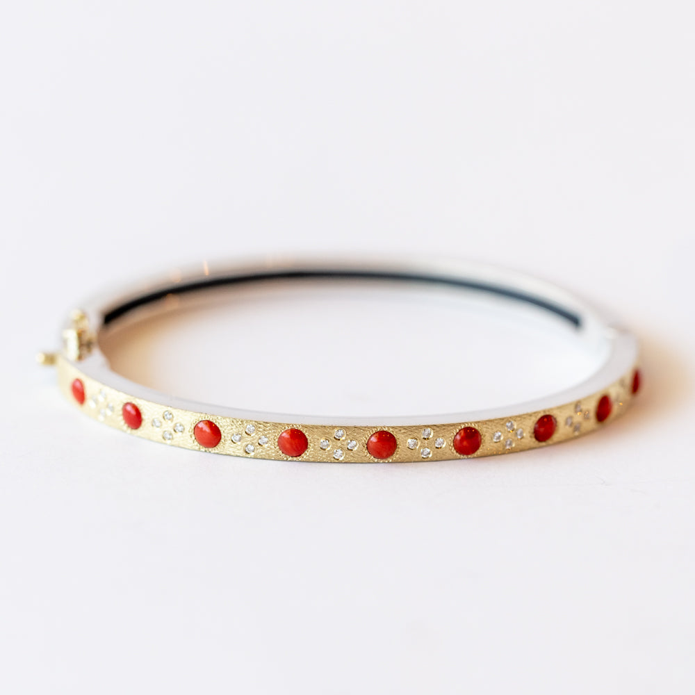 Daphnie 4mm Coral and Diamond Bangle