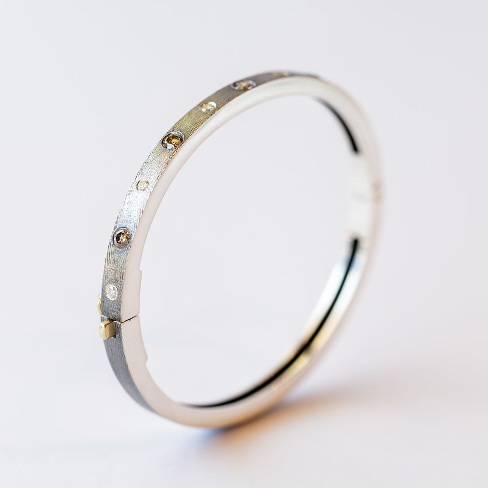 Melia 4mm White and Champagne Diamond Bangle