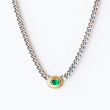 Horizontal Oval Emerald Curbed Link Necklace