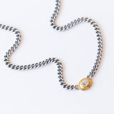 Horizontal Oval White Diamond Curbed Link Necklace