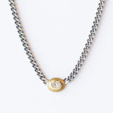 Horizontal Oval White Diamond Curbed Link Necklace