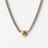 Round Rose Cut Salt and Pepper Diamond Curbed Link Necklace