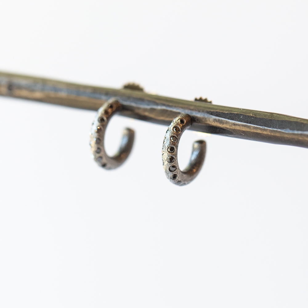 Small Gypsy Black Diamond Hoop Earrings