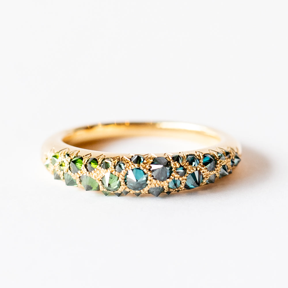 Barbed Blue and Green Diamond Medium Duomo Ring