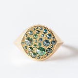 Barbed Blue and Green Diamond Signet Ring