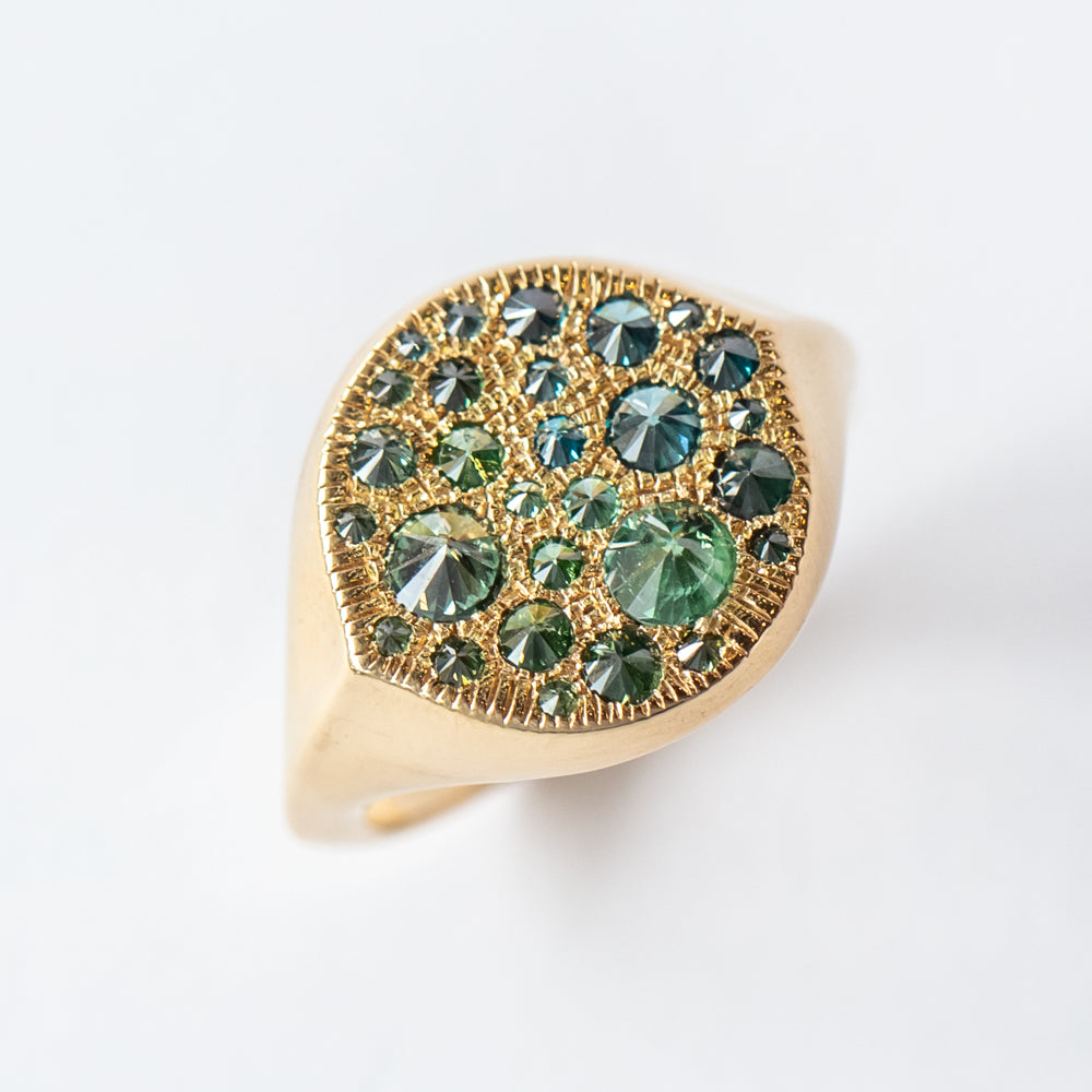 Barbed Blue and Green Diamond Signet Ring