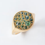 Barbed Blue and Green Diamond Signet Ring