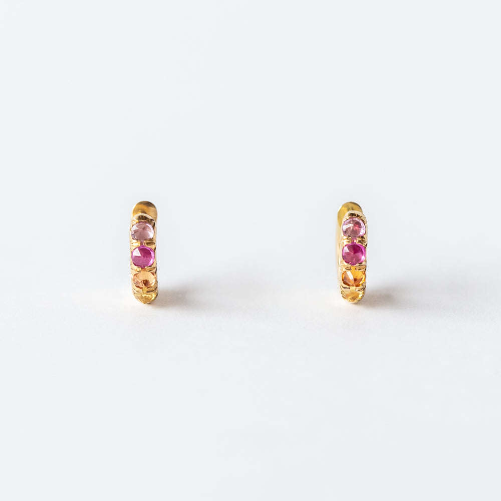 Mixed Sapphire Barbed Huggie Hoop Earrings