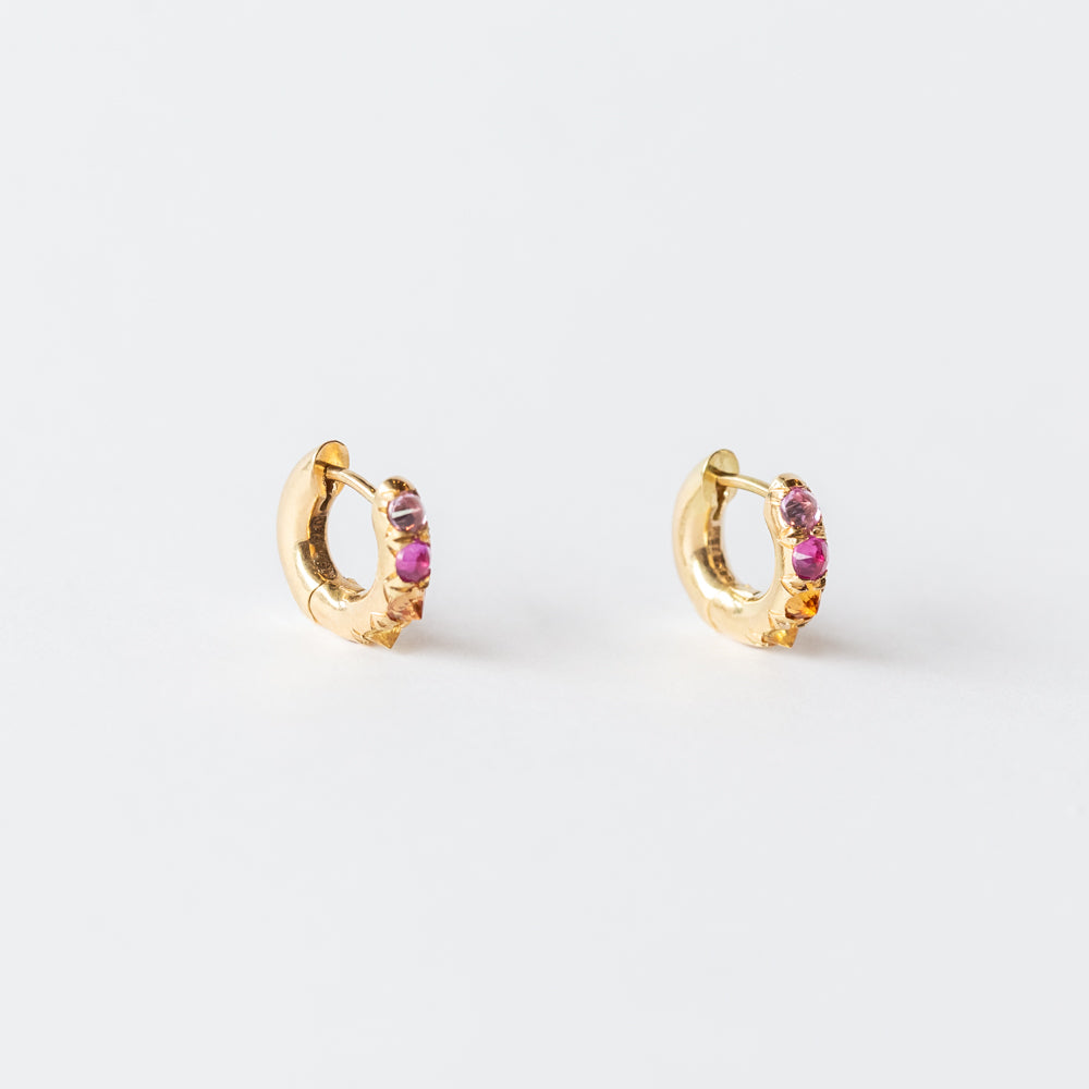 Mixed Sapphire Barbed Huggie Hoop Earrings