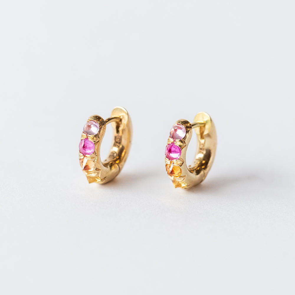 Mixed Sapphire Barbed Huggie Hoop Earrings