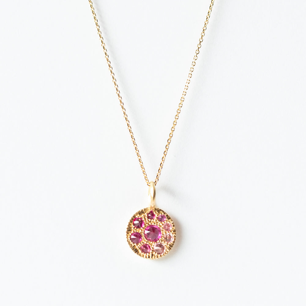 Mini Barbed Ruby and Pink Sapphire Disc Charm