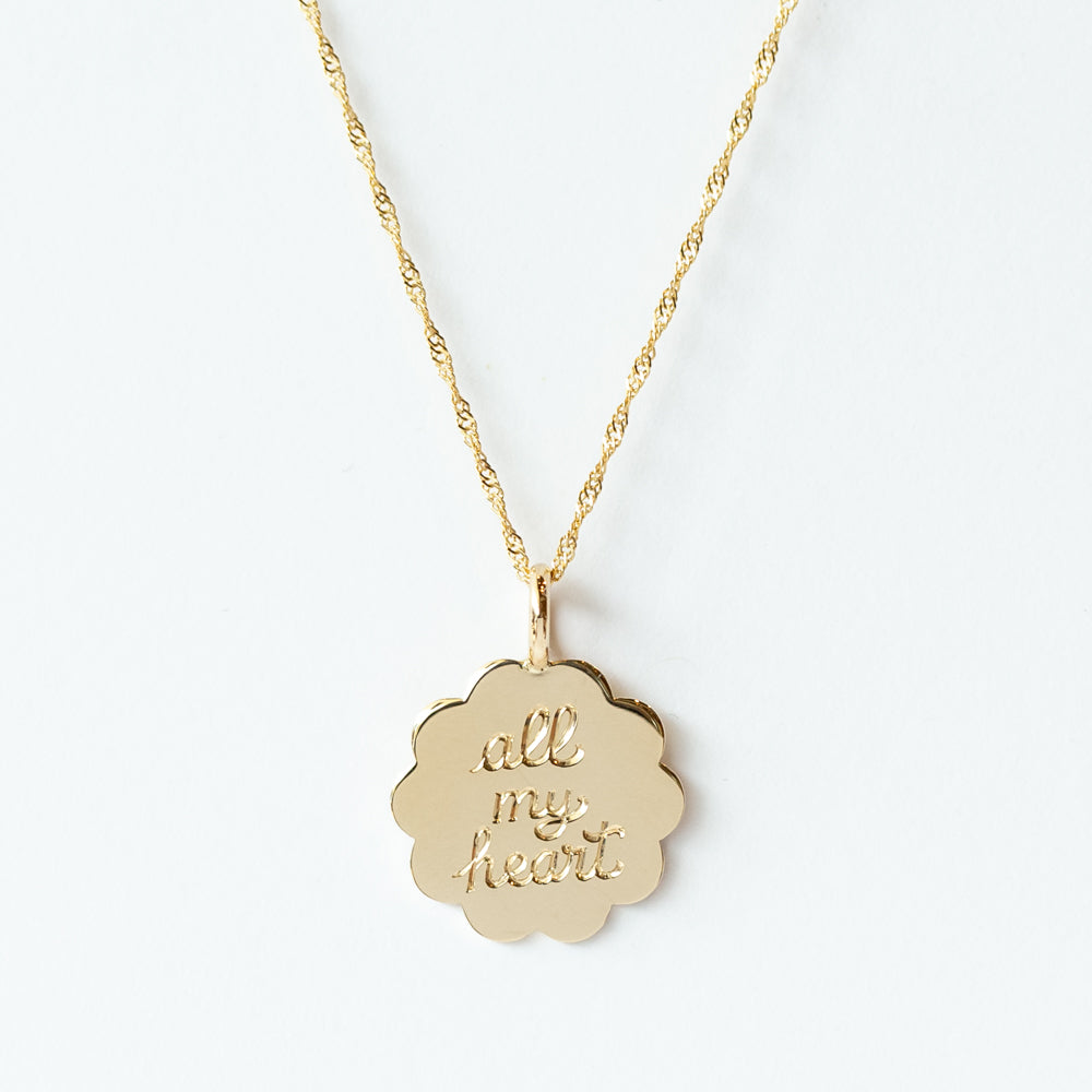 "All My Heart" Engraved Scalloped Edge Charm