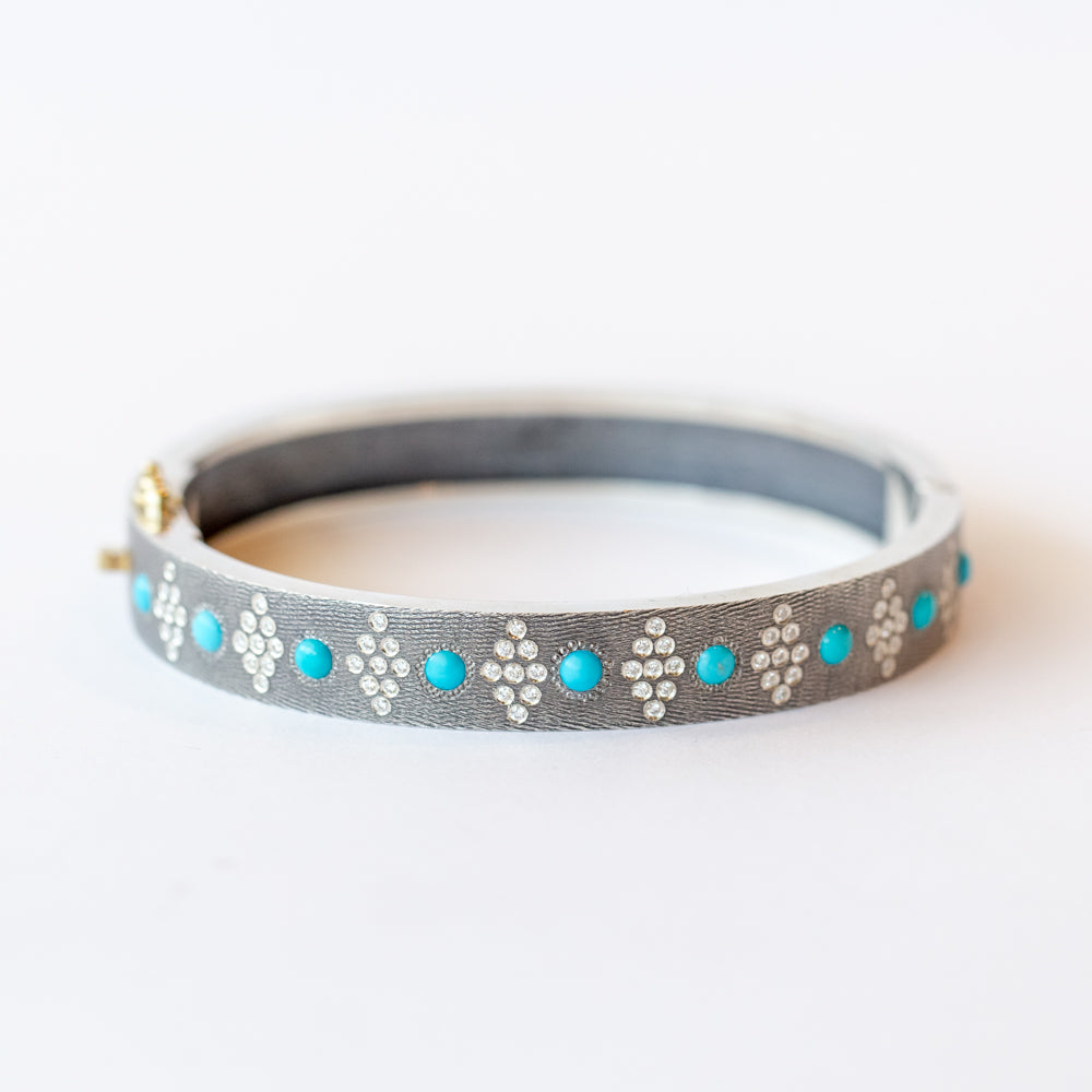 Daphnie 8mm Turquoise and Diamond Bangle