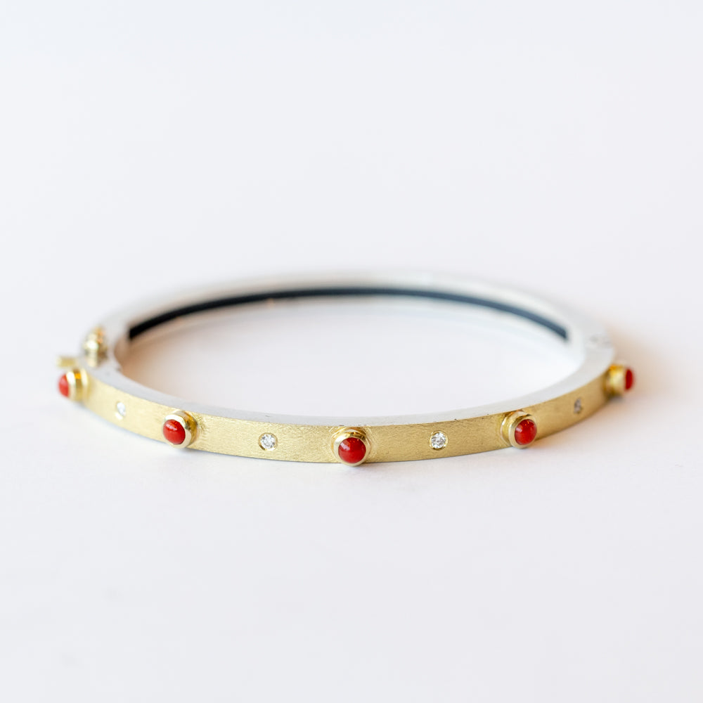 Junia 4mm Coral and Diamond Bangle
