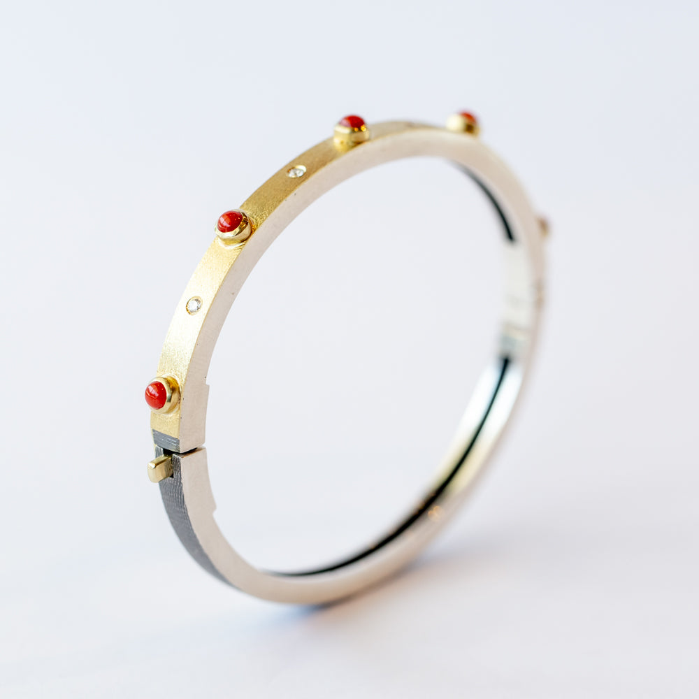 Junia 4mm Coral and Diamond Bangle
