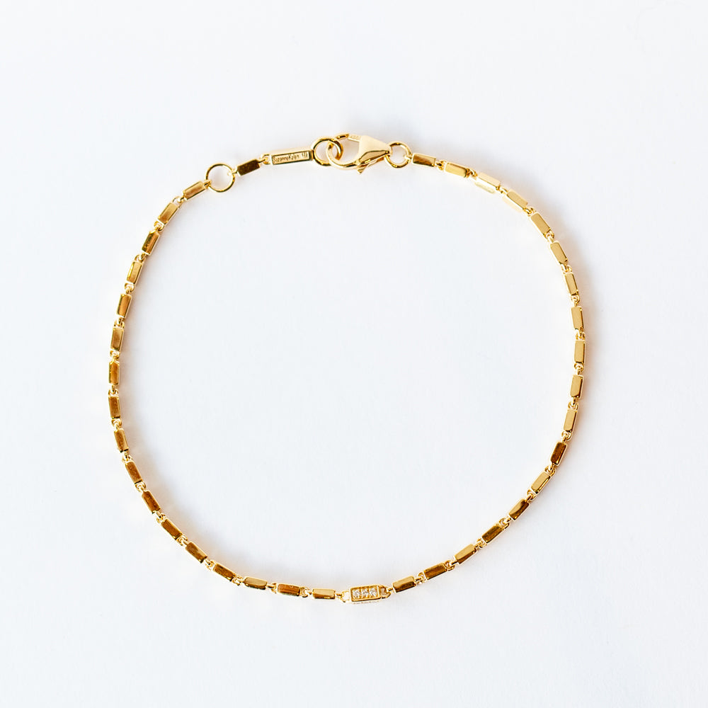 Thin Block Chain Bracelet with Pave Diamond Link