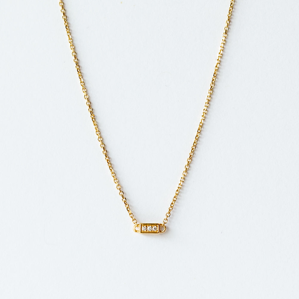 Tiny Diamond Block Chain Station Necklace