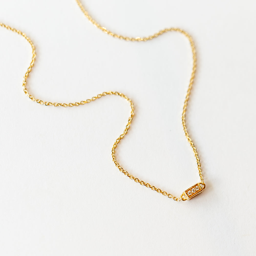Tiny Diamond Block Chain Station Necklace