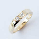 Round and Princess Cut Diamond Dyad Signet Ring