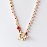 Round Pearl Toggle Necklace on Coral Thread