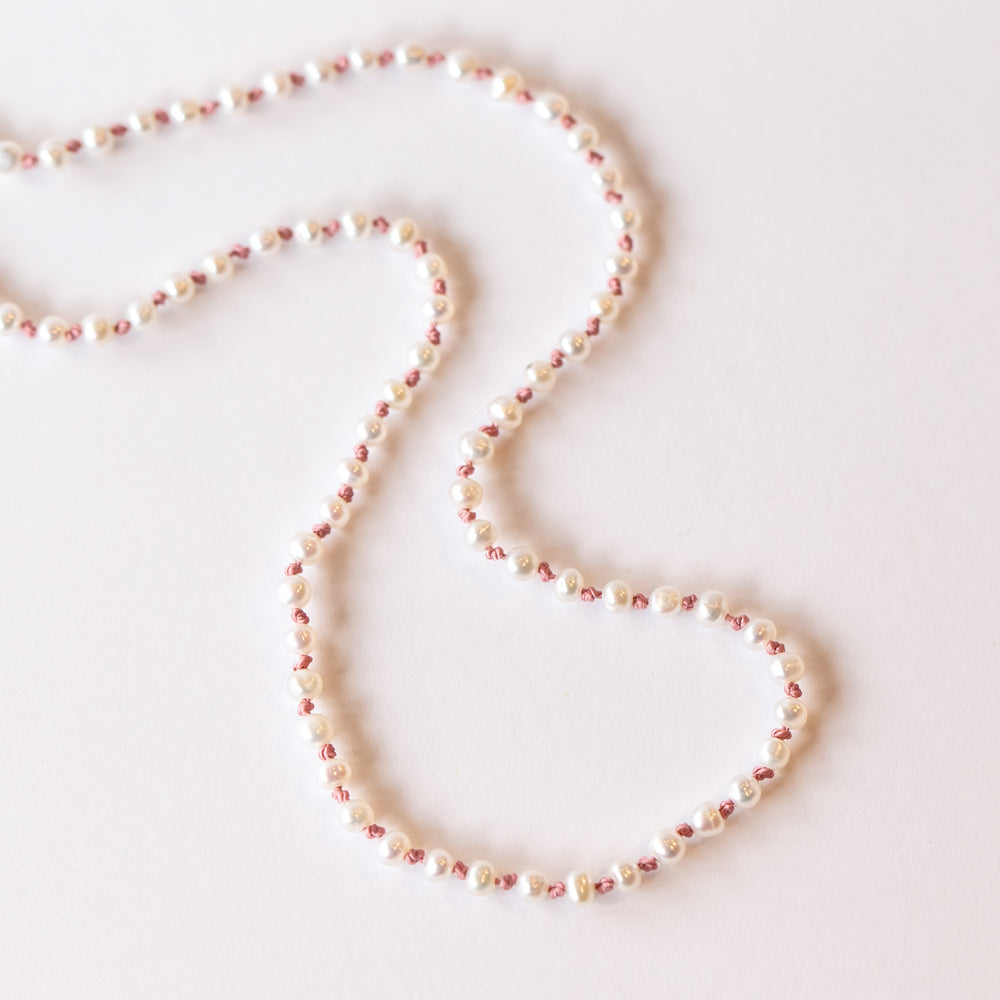 Seed Pearl Necklace on Pink Thread