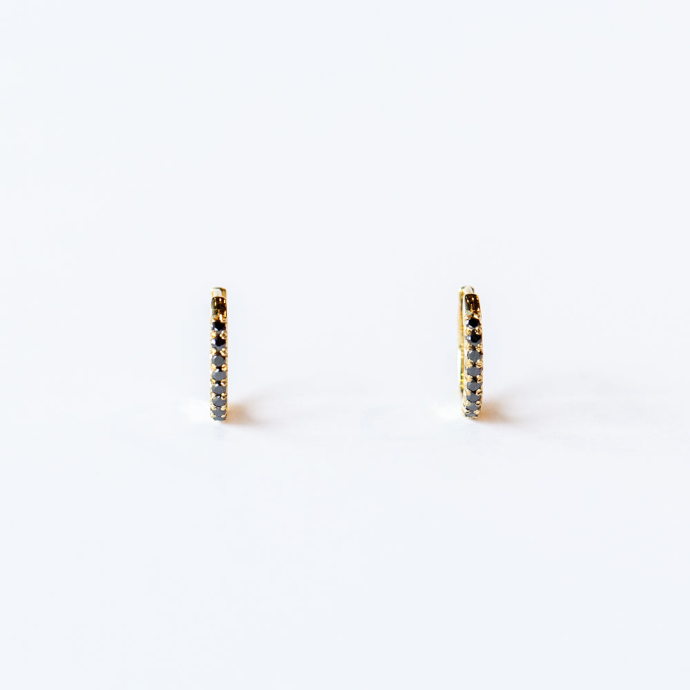 French Pave Black Diamond Huggie Hoop Earrings