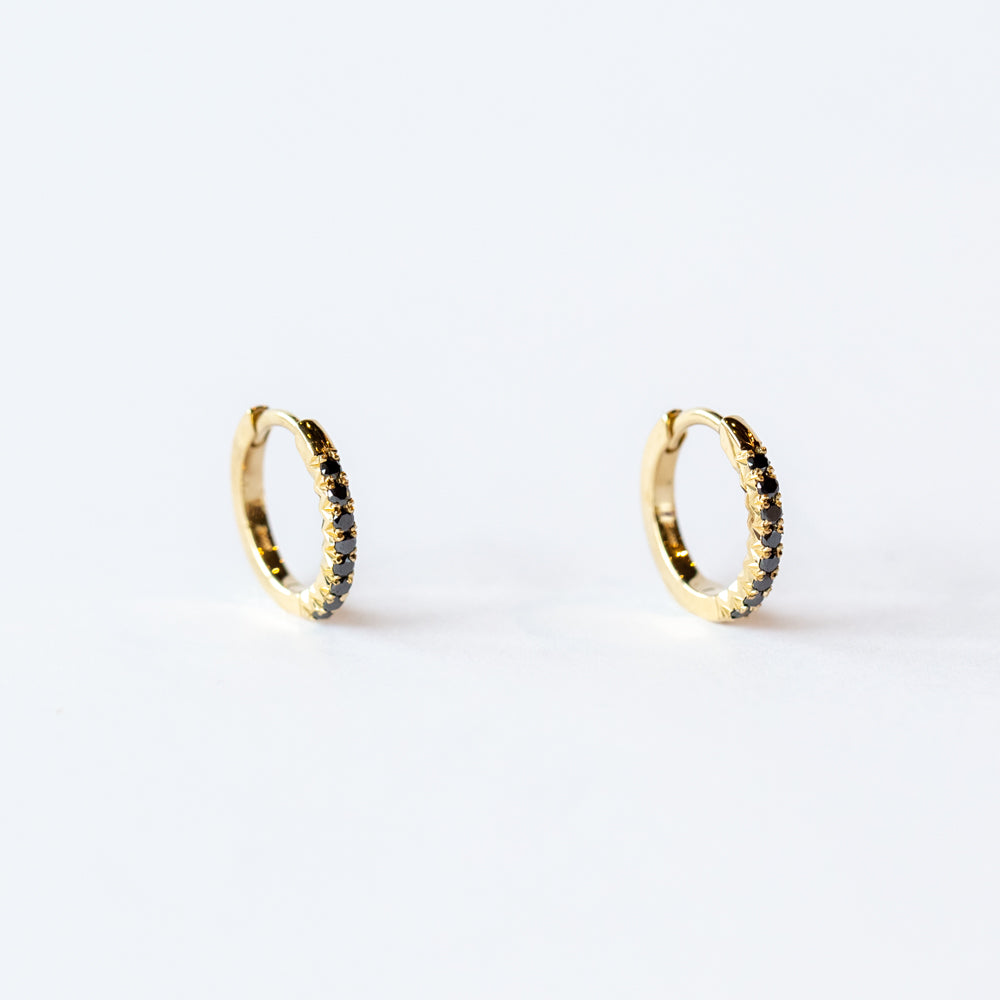 French Pave Black Diamond Huggie Hoop Earrings