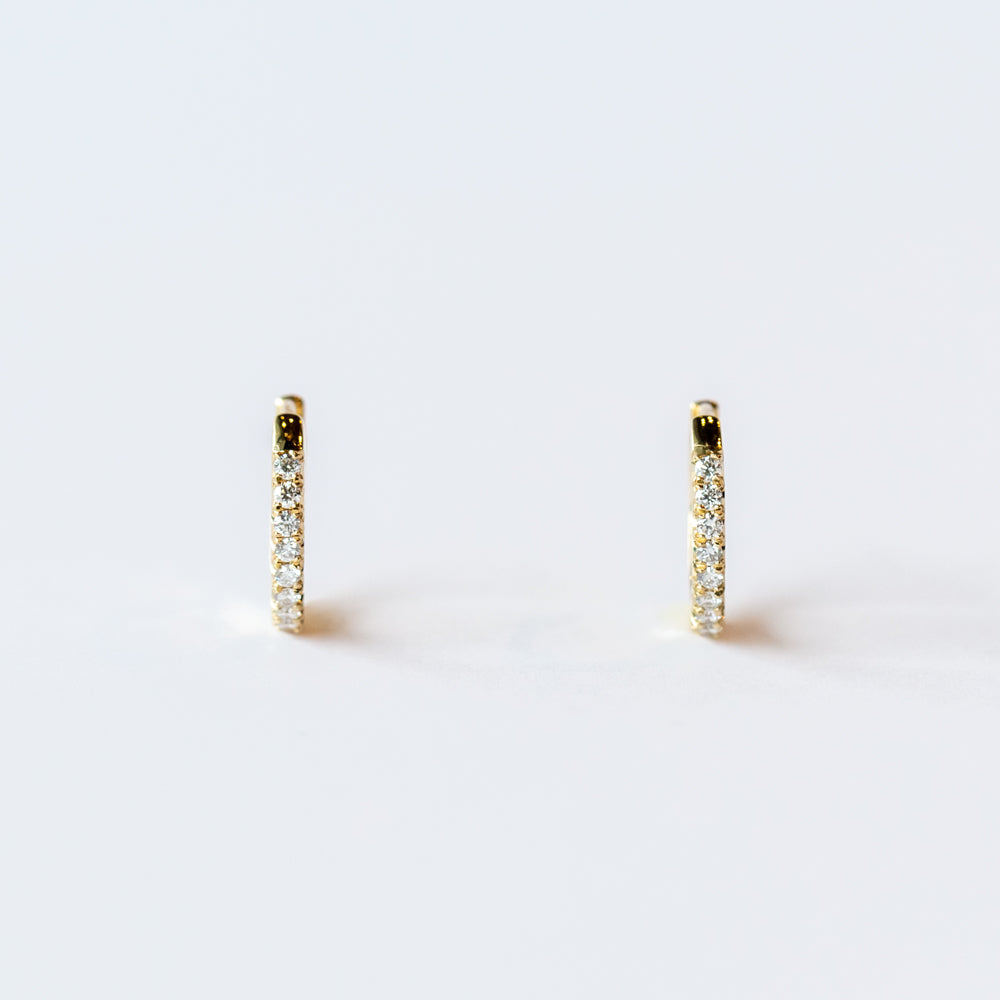 French Pave Diamond Huggie Hoop Earrings