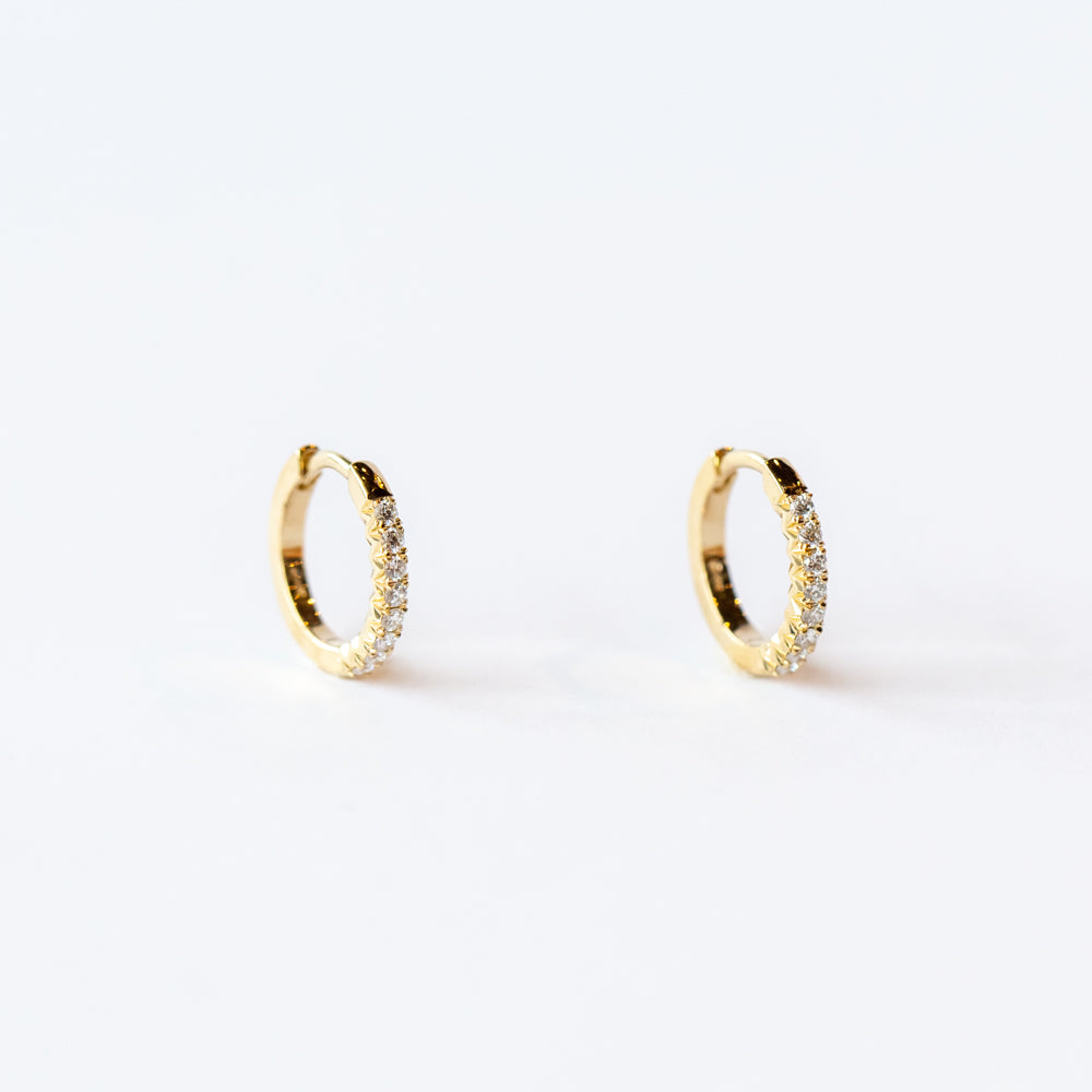 French Pave Diamond Huggie Hoop Earrings