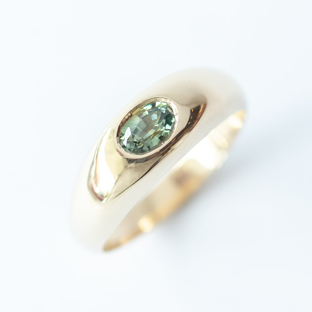 Bi-Color Green Blue Sapphire Domed Pillow Ring