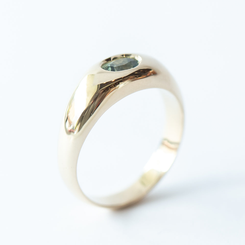 Bi-Color Green Blue Sapphire Domed Pillow Ring
