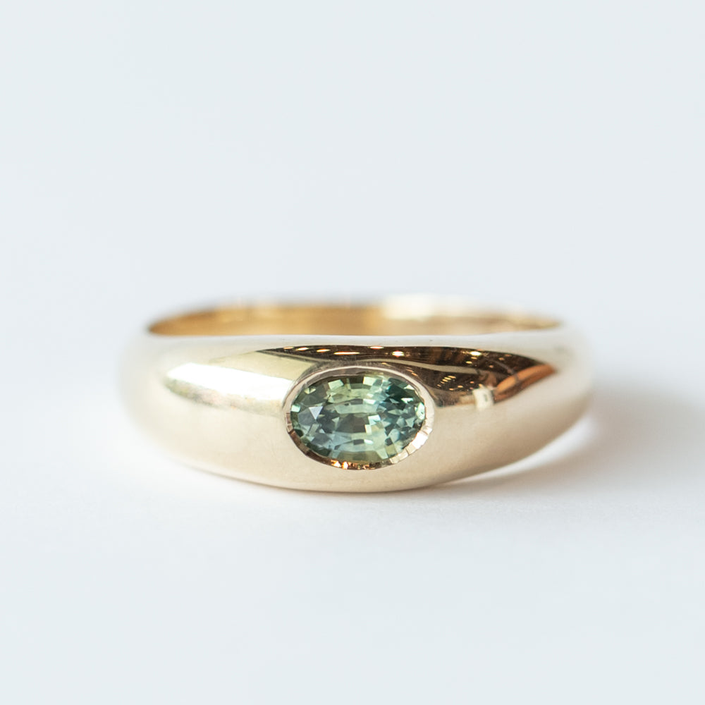 Bi-Color Green Blue Sapphire Domed Pillow Ring