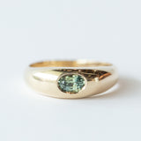 Bi-Color Green Blue Sapphire Domed Pillow Ring