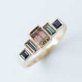 Tourmaline and Sapphire Five-Stone Steppe Ring