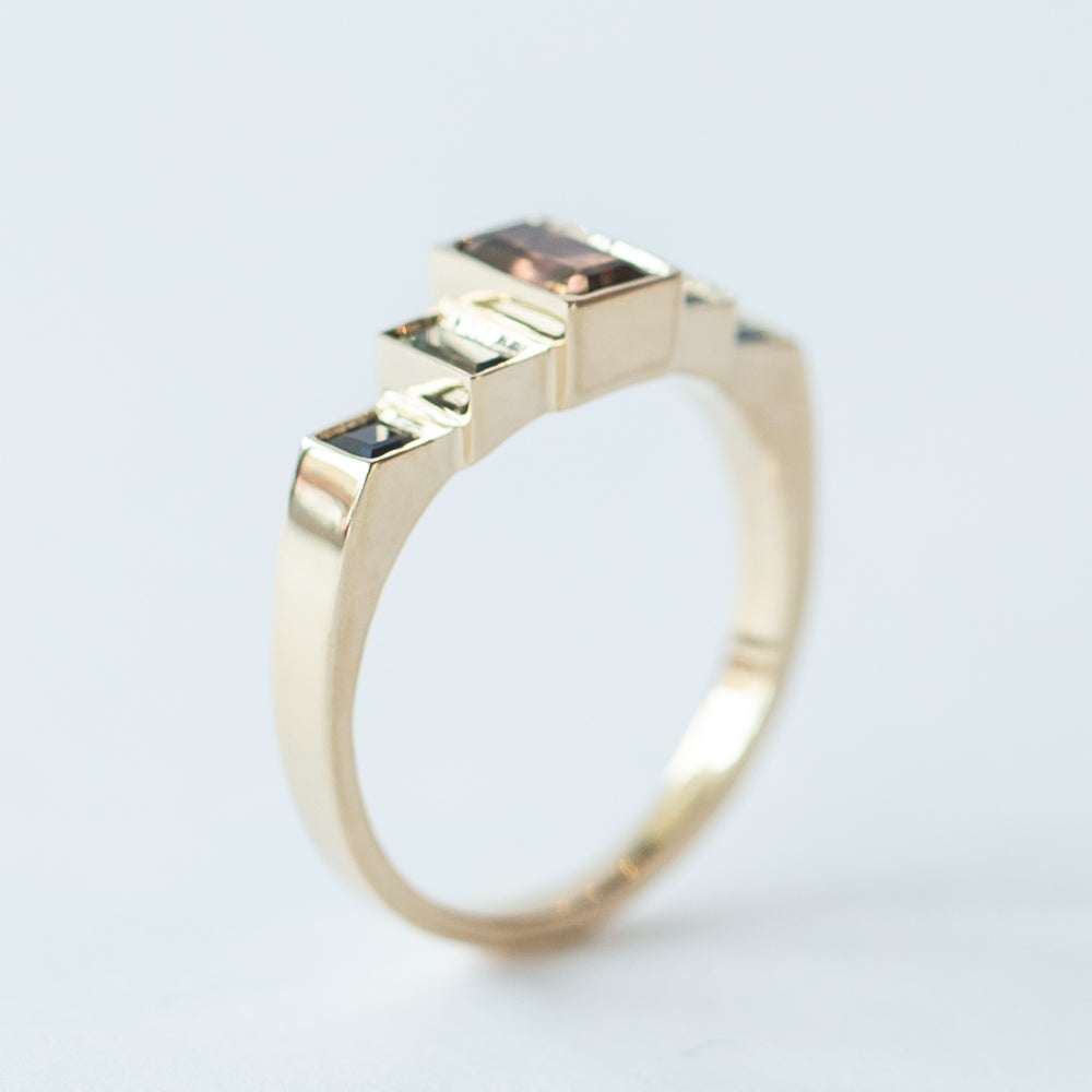 Tourmaline and Sapphire Five-Stone Steppe Ring