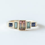 Tourmaline and Sapphire Five-Stone Steppe Ring
