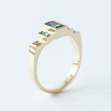 Green, Blue, Yellow Sapphire Five-Stone Steppe Ring