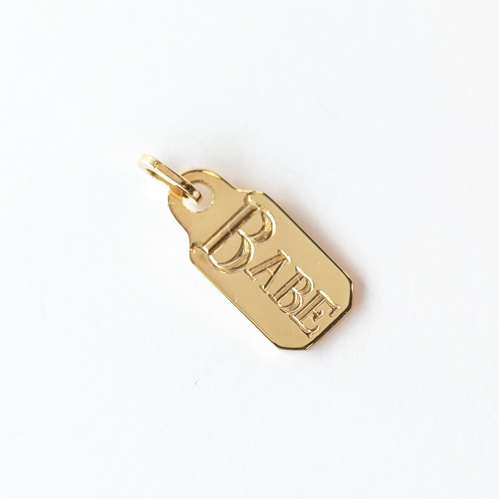 Price Tag Signet Charm, "BABE"