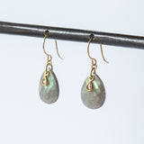 Labradorite Teardrop Earrings with Diamond Dangle