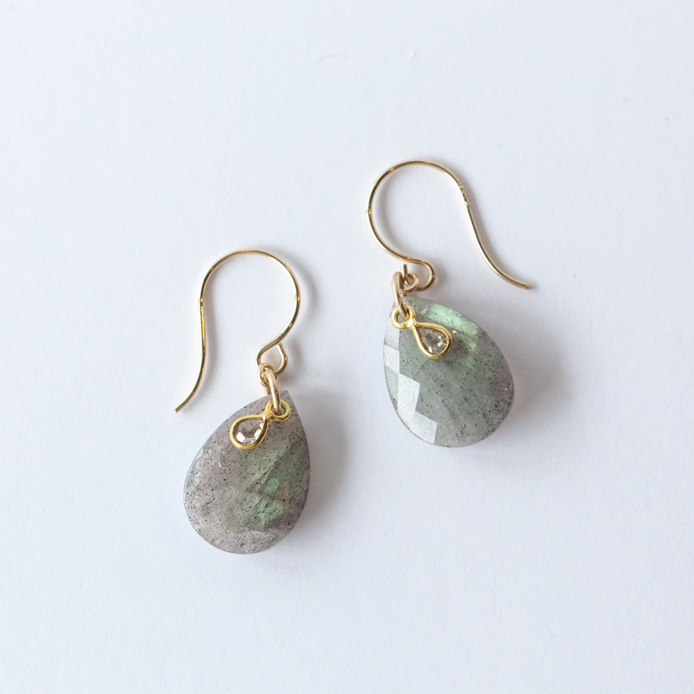 Labradorite Teardrop Earrings with Diamond Dangle