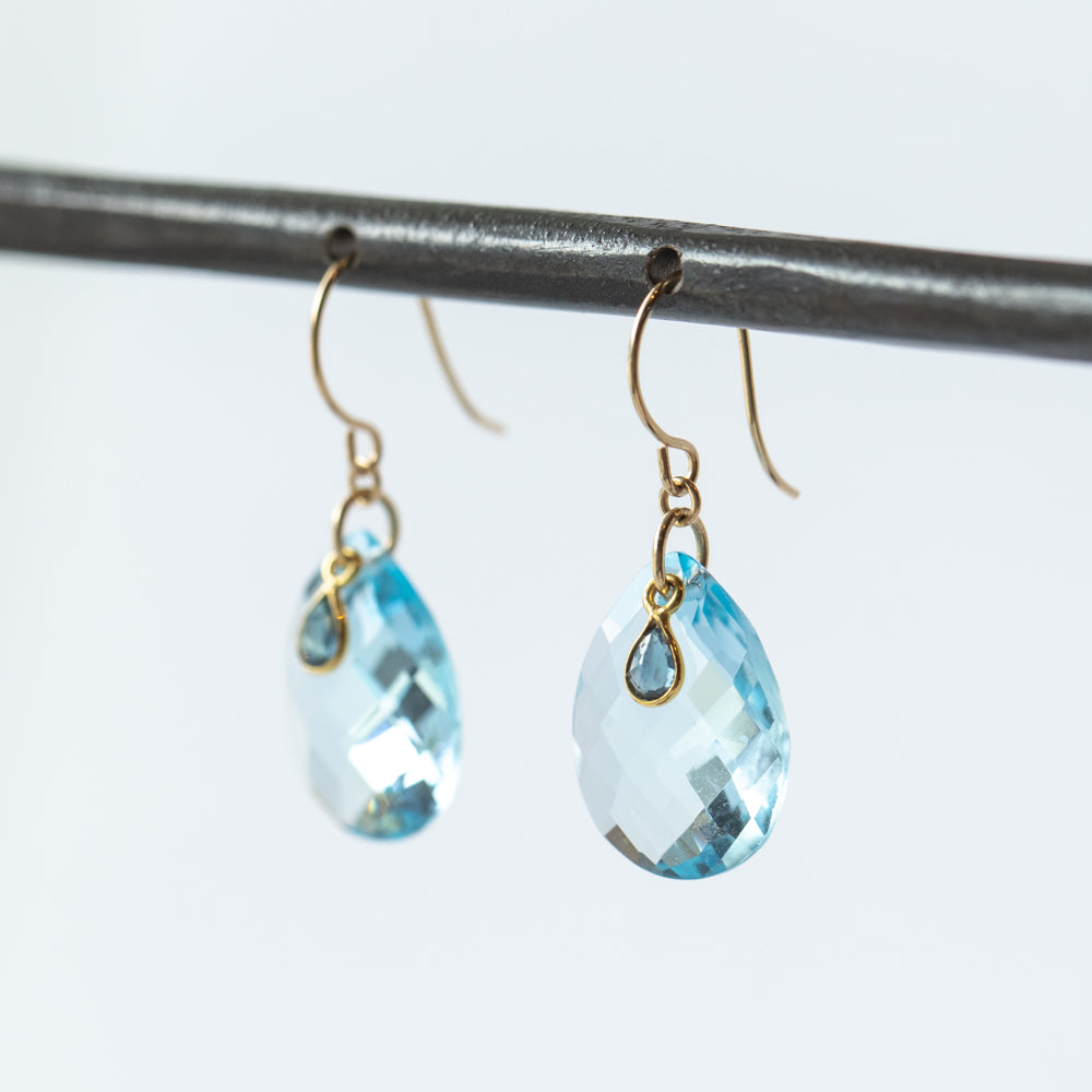 Blue Topaz Teardrop Earrings with with Sapphire Dangles