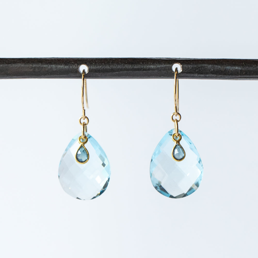 Blue Topaz Teardrop Earrings with with Sapphire Dangles