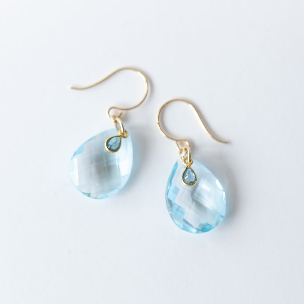 Blue Topaz Teardrop Earrings with with Sapphire Dangles