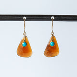 Triangular Hessonite Garnet Drop Earrings with Round Turquoise Dangles