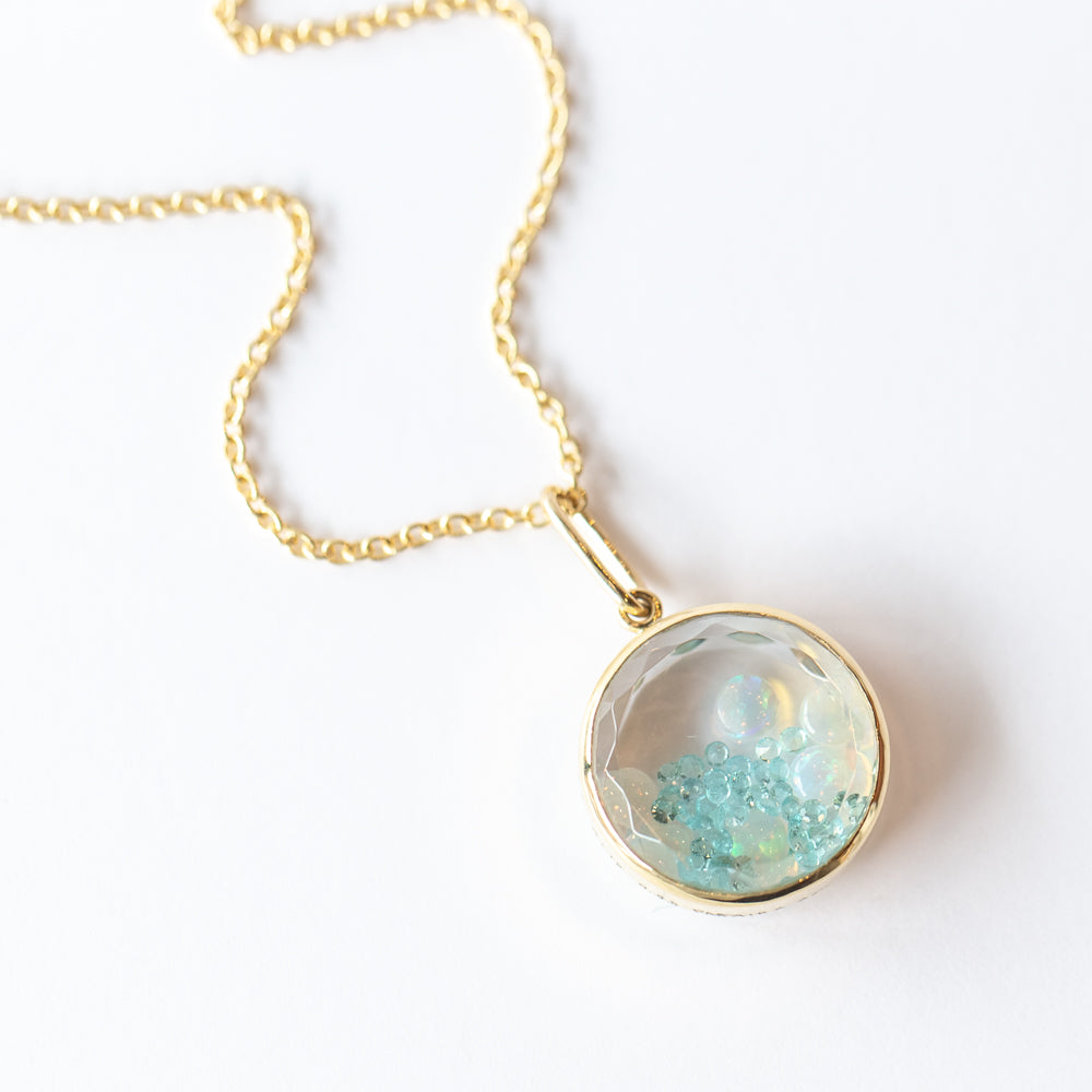 Paraiba Tourmaline and Opal Round Shaker Necklace